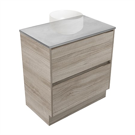 Elementi Sienna 750mm Grey Concrete Top 2 Drawer Vanity Ashen Walnut Timberland