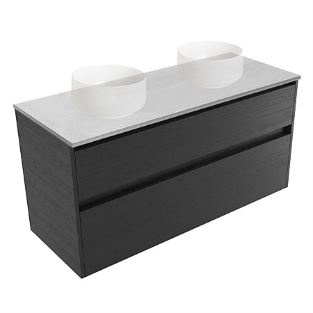 Elementi Sienna 1200mm Grey Concrete Top Double 2 Drawer Vanity Black Timberland