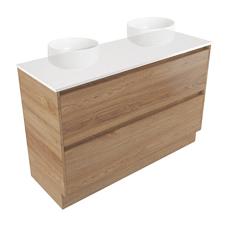 Elementi Sienna 1200mm Double 2 Drawer Vanity Motion Elestone Flat Top Southern Oak Timberland