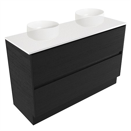 Elementi Sienna 1200mm Double 2 Drawer Vanity Motion Elestone Flat Top Black Timberland