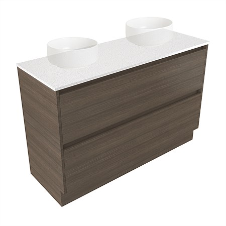 Elementi Sienna 1200mm Double 2 Drawer Vanity Motion Elestone Flat Top Charred Oak