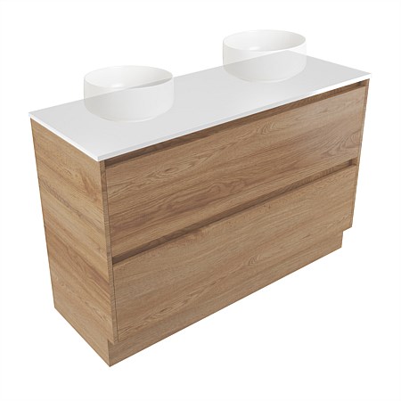 Elementi Sienna 1200mm Double 2 Drawer Vanity White Elestone Top Southern Oak Timberland