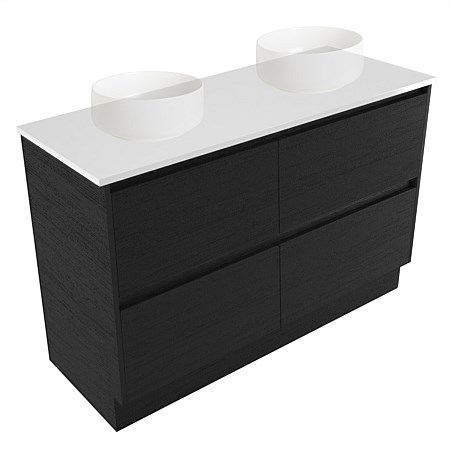 Elementi Sienna 1200mm Double 2 Drawer Vanity White Elestone Top Black Timberland