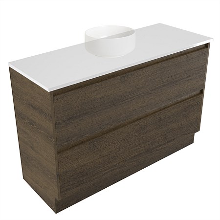 Elementi Sienna 1200mm 2 Drawer Vanity White Elestone Top Smokey Oak Timberland