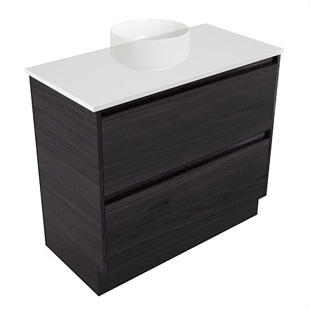 Elementi Sienna 900mm 2 Drawer Vanity White Elestone Top Fiordland Elm Wilderness