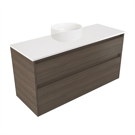 Elementi Sienna 1200mm 2 Drawer Wall-Hung Vanity Motion Elestone Flat Top Charred Oak