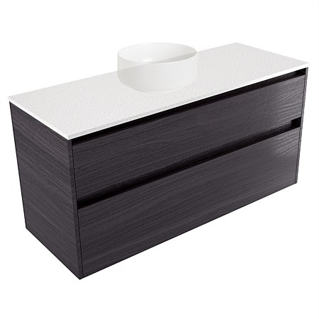 Elementi Sienna 1200mm 2 Drawer Wall-Hung Vanity Motion Elestone Flat Top Fiordland Elm Wilderness