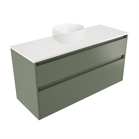 Elementi Sienna 1200mm 2 Drawer Wall-Hung Vanity Motion Elestone Flat Top Green Slate