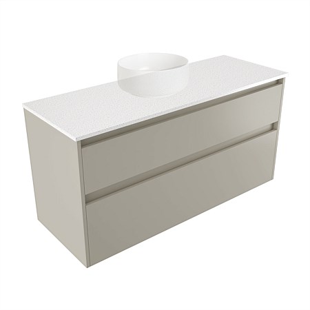 Elementi Sienna 1200mm 2 Drawer Wall-Hung Vanity Motion Elestone Flat Top Dawn Grey
