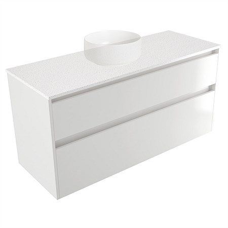 Elementi Sienna 1200mm 2 Drawer Wall-Hung Vanity Motion Elestone Flat Top White Gloss