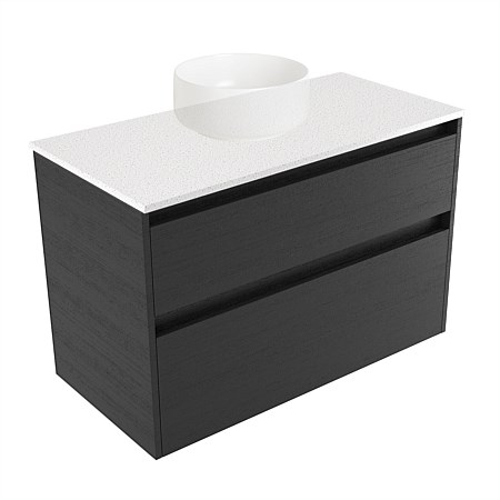 Elementi Sienna 900mm 2 Drawer Wall-Hung Vanity Motion Elestone Flat Top Black Timberland