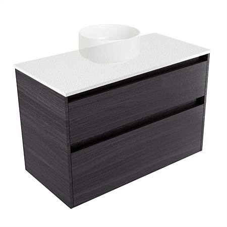 Elementi Sienna 900mm 2 Drawer Wall-Hung Vanity Motion Elestone Flat Top Fiordland Elm Wilderness