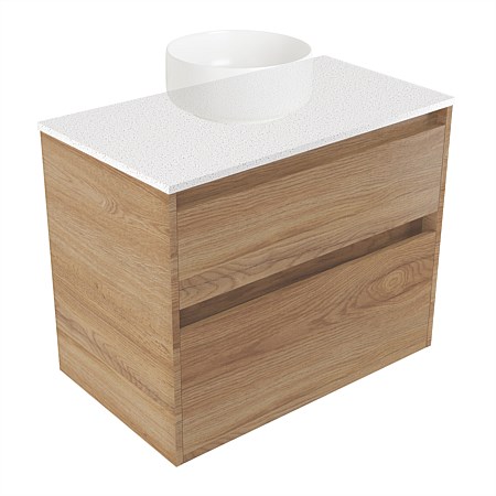 Elementi Sienna 750mm 2 Drawer Wall-Hung Vanity Motion Elestone Flat Top Southern Oak Timberland