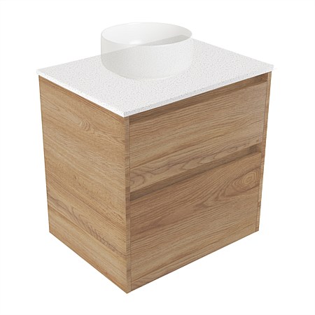 Elementi Sienna 600mm 2 Drawer Wall-Hung Vanity Motion Elestone Flat Top Southern Oak Timberland