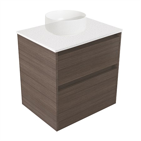 Elementi Sienna 600mm 2 Drawer Wall-Hung Vanity Motion Elestone Flat Top Charred Oak