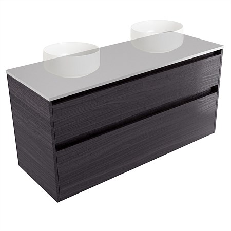 Elementi Sienna 1200mm Double 2 Drawer Wall-Hung Vanity Moonlight Elestone Flat Top Fiordland Elm Wi