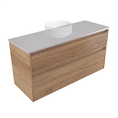 Elementi Sienna 1200mm 2 Drawer Wall-Hung Vanity Moonlight Elestone Flat Top Southern Oak Timberland