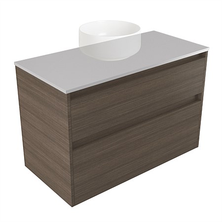 Elementi Sienna 900mm 2 Drawer Wall-Hung Vanity Moonlight Elestone Flat Top Charred Oak