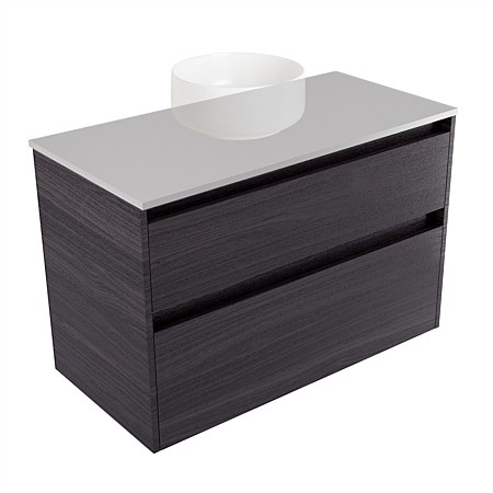 Elementi Sienna 900mm 2 Drawer Wall-Hung Vanity Moonlight Elestone Flat Top Fiordland Elm Wilderness