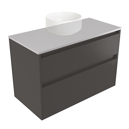 Elementi Sienna 900mm 2 Drawer Wall-Hung Vanity Moonlight Elestone Flat Top Bullet