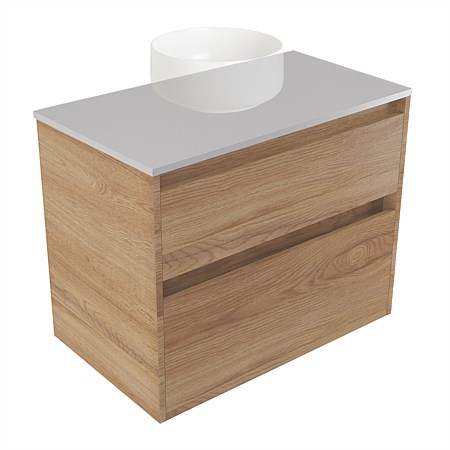 Elementi Sienna 750mm 2 Drawer Wall-Hung Vanity Moonlight Elestone Flat Top Southern Oak Timberland