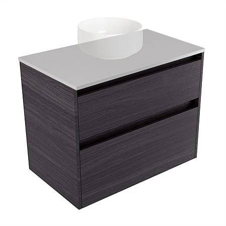 Elementi Sienna 750mm 2 Drawer Wall-Hung Vanity Moonlight Elestone Flat Top Fiordland Elm Wilderness