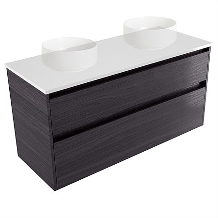 Elementi Sienna 1200mm Double 2 Drawer Wall-Hung Vanity White Elestone Top Fiordland Elm Wilderness
