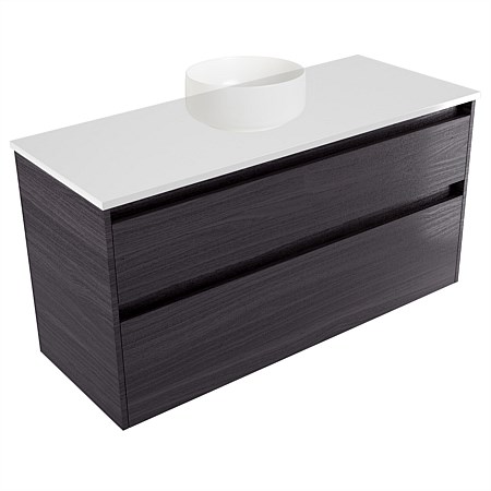 Elementi Sienna 1200mm 2 Drawer Wall-Hung Vanity White Elestone Top Fiordland Elm Wilderness