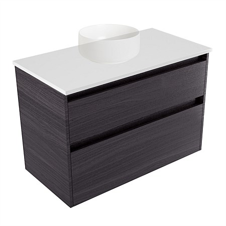 Elementi Sienna 900mm 2 Drawer Wall-Hung Vanity White Elestone Top Fiordland Elm Wilderness