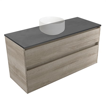 Elementi Sienna 1200mm Graphite Concrete Top 2 Drawer Wall-Hung Vanity Ashen Walnut Timberland