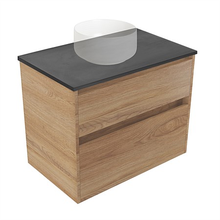 Elementi Sienna 750mm Graphite Concrete Top 2 Drawer Wall-Hung Vanity Southern Oak Timberland