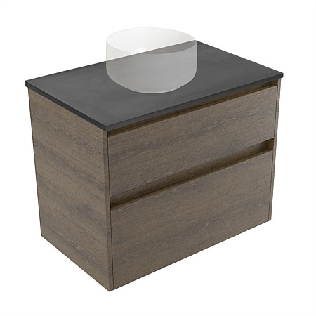 Elementi Sienna 750mm Graphite Concrete Top 2 Drawer Wall-Hung Vanity Smokey Oak Timberland