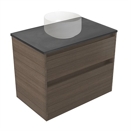 Elementi Sienna 750mm Graphite Concrete Top 2 Drawer Wall-Hung Vanity Charred Oak