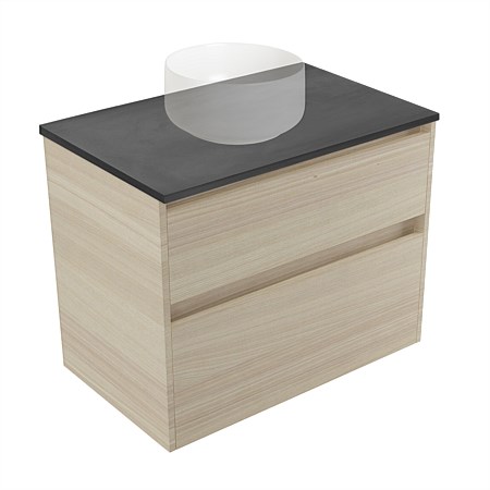 Elementi Sienna 750mm Graphite Concrete Top 2 Drawer Wall-Hung Vanity Seasoned Oak