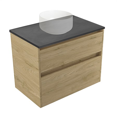 Elementi Sienna 750mm Graphite Concrete Top 2 Drawer Wall-Hung Vanity French Oak Velvet
