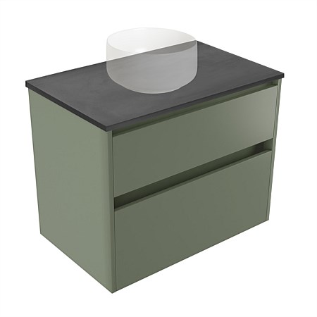 Elementi Sienna 750mm Graphite Concrete Top 2 Drawer Wall-Hung Vanity Green Slate