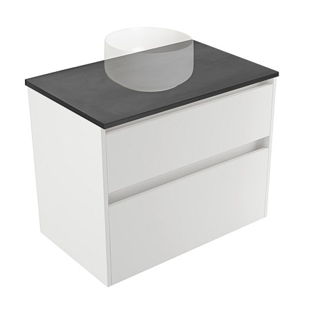 Elementi Sienna 750mm Graphite Concrete Top 2 Drawer Wall-Hung Vanity White Gloss
