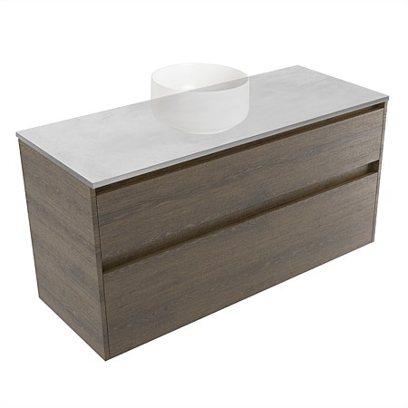 Elementi Sienna 1200mm Grey Concrete Top 2 Drawer Wall-Hung Vanity Smokey Oak Timberland