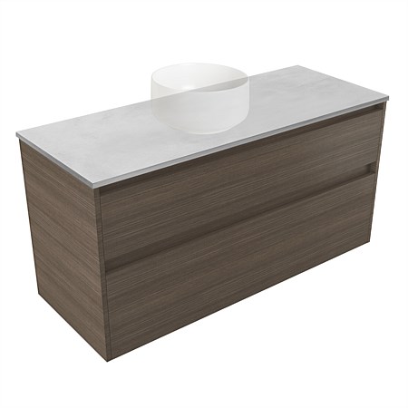 Elementi Sienna 1200mm Grey Concrete Top 2 Drawer Wall-Hung Vanity Charred Oak
