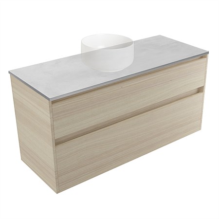 Elementi Sienna 1200mm Grey Concrete Top 2 Drawer Wall-Hung Vanity Seasoned Oak