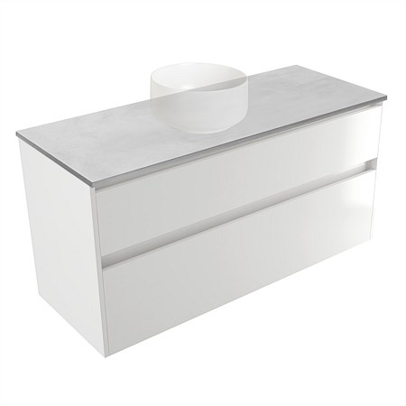 Elementi Sienna 1200mm Grey Concrete Top 2 Drawer Wall-Hung Vanity White Gloss