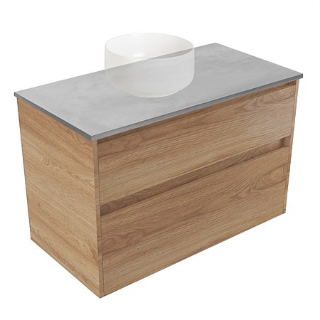 Elementi Sienna 900mm Grey Concrete Top 2 Drawer Wall-Hung Vanity Southern Oak Timberland