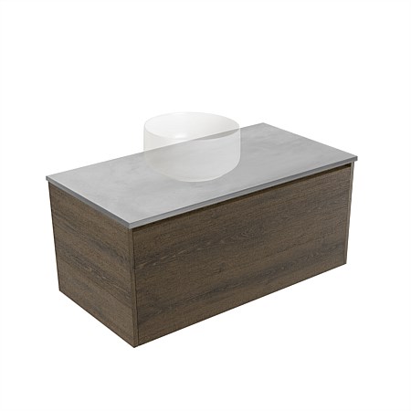 Elementi Sienna 900mm Grey Concrete Top 2 Drawer Wall-Hung Vanity Smokey Oak Timberland
