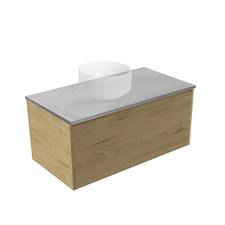 Elementi Sienna 900mm Grey Concrete Top 2 Drawer Wall-Hung Vanity French Oak Velvet