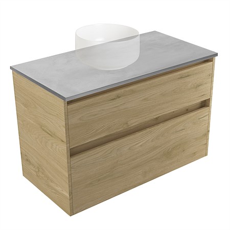 Elementi Sienna 900mm Grey Concrete Top 2 Drawer Wall-Hung Vanity French Oak Velvet