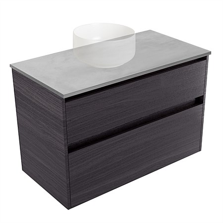 Elementi Sienna 900mm Grey Concrete Top 2 Drawer Wall-Hung Vanity Fiordland Elm Wilderness