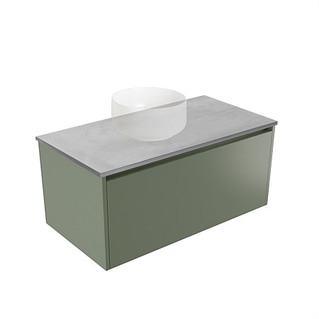 Elementi Sienna 900mm Grey Concrete Top 2 Drawer Wall-Hung Vanity Green Slate