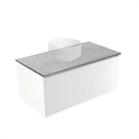 Elementi Sienna 900mm Grey Concrete Top 2 Drawer Wall-Hung Vanity White Gloss