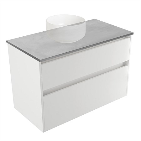 Elementi Sienna 900mm Grey Concrete Top 2 Drawer Wall-Hung Vanity White Gloss