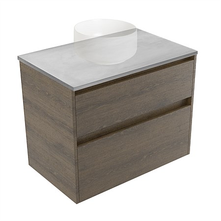 Elementi Sienna 750mm Grey Concrete Top 2 Drawer Wall-Hung Vanity Smokey Oak Timberland